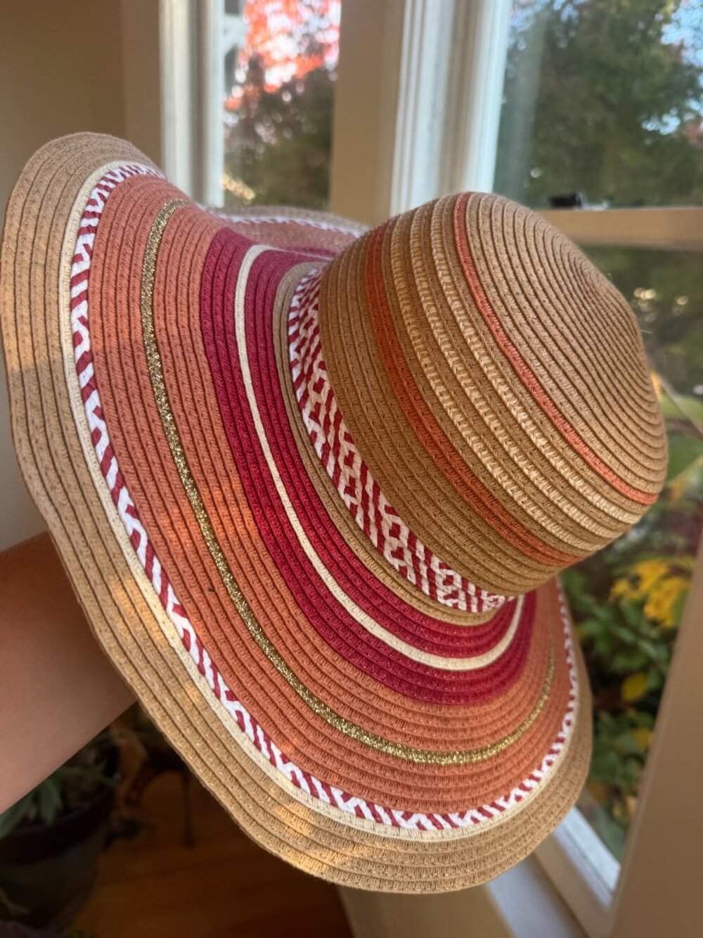 David & Young Multi-Color Striped Wide Brim Packable Straw Sun Hat